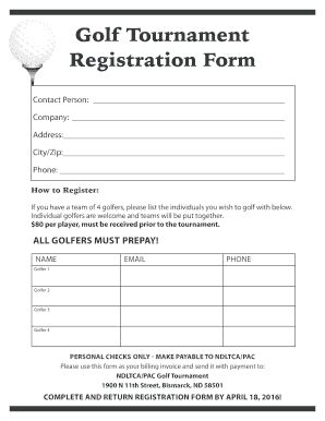 Printable Golf Tournament Registration Form Template