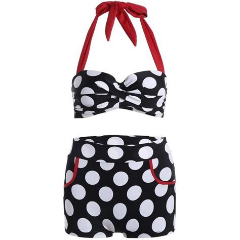 Halter Polka Dot Push Up Bikini 23 Liked On Polyvore Featuring