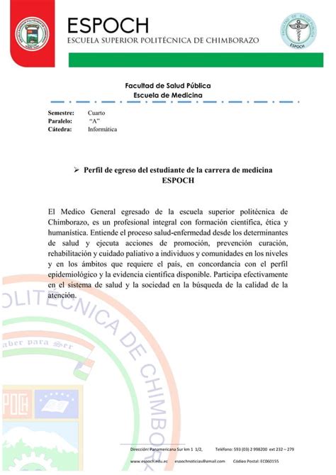 Perfil De Egreso Del Estudiante De La Escuela De Medicina Espoch Pdf