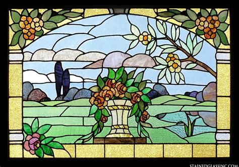 Floral Landscape Window Stained Glass Window