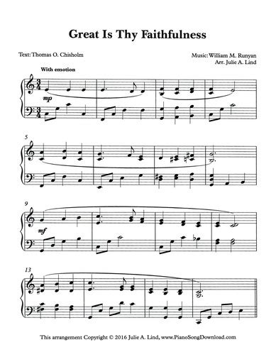 Great Is Thy Faithfulness Free Intermediate Hymn Piano Sheet Music