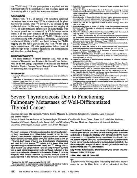 PDF Severe Thyrotoxicosis Due To Functioning Pulmonary Metastases Of