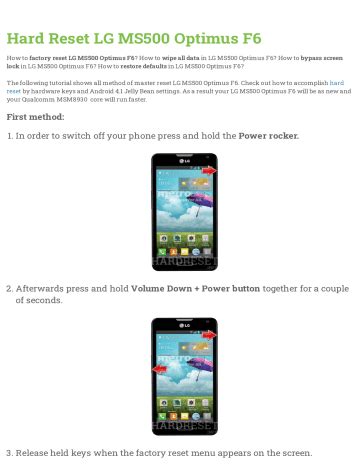Hard Reset LG MS500 Optimus F6 Manualzz