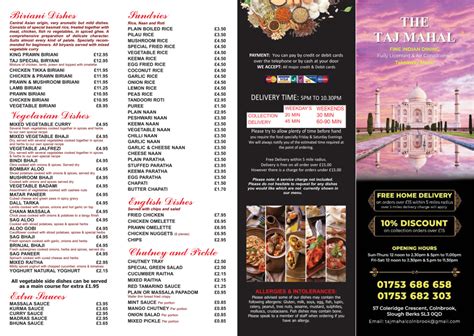 Menu 2024 The Taj Mahal Restaurant In Slough TheFork