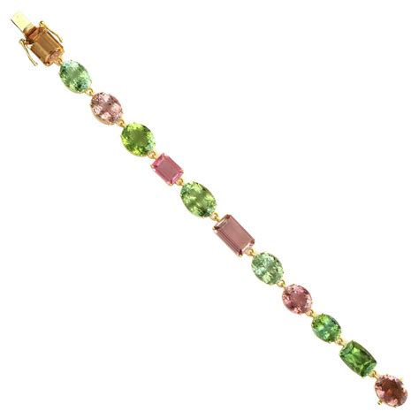 Multi Color Tourmaline Bracelet With Diamonds Made In K Yellow Gold