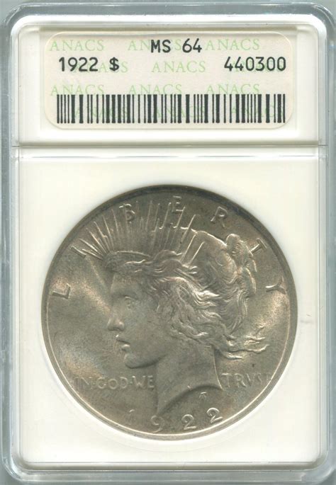 USA 1 Dollar 1922 Peace Dollar PNG MS64 MA Shops