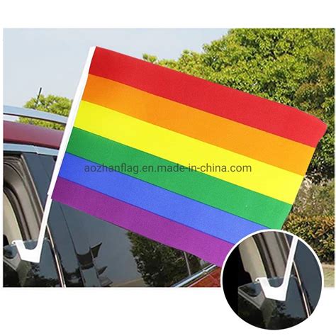 Aozhan Wholesale Polyester Hand Body Car Graden Custom 3x5ft Lesbian Gay Pride Rainbow Car