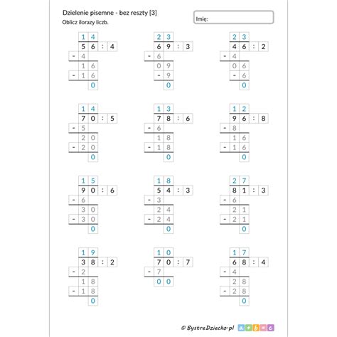 Dzielenie pisemne bez reszty liczba 2 cyfrowa przez 1 cyfrową 3 w
