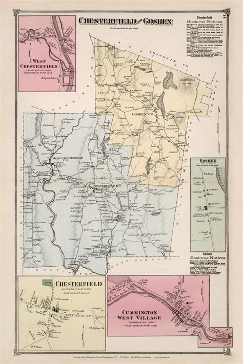 Chesterfield And Goshen Massachusetts 1873 Old Town Map Reprint