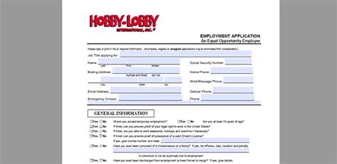 Hobby Lobby Printable Application Form Printable Forms Free Online