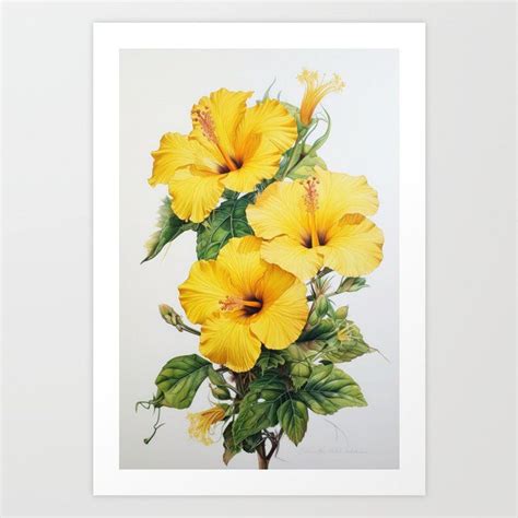 Shop Yellow Hibiscus Art Print By Vanoverdesigns On Society Flower