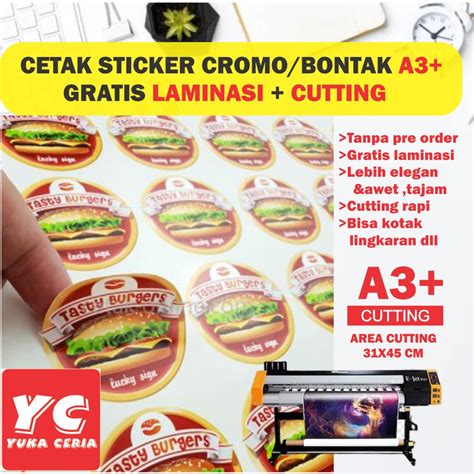 Jual Cetak Sticker Cromo A Cutting Potong Gratis Laminasi Cetak