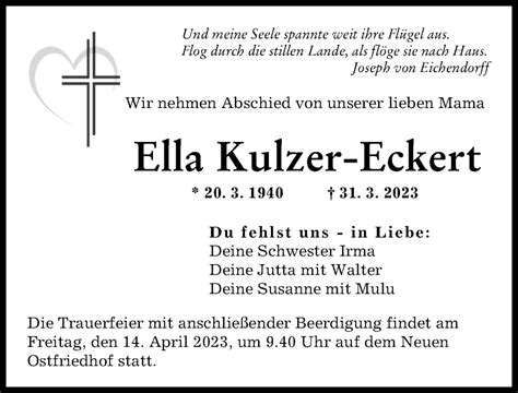 Traueranzeigen Von Ella Kulzer Eckert Augsburger Allgemeine Zeitung