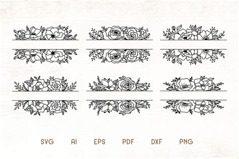 Floral Split Monogram Divider Frames SVG Vector By Dasagani