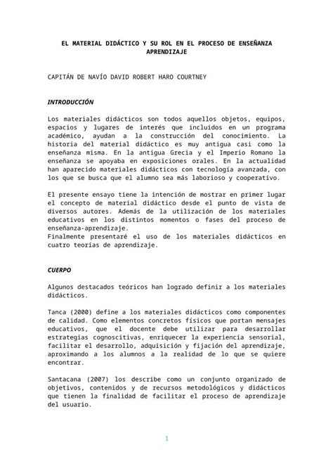 Docx Ensayo Sobre El Rol Que Cumple El Material Did Ctico Dentro Del