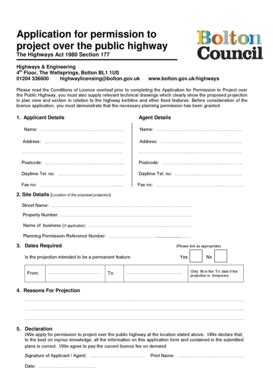 Fillable Online Bolton Gov Application Form For Projection Over The