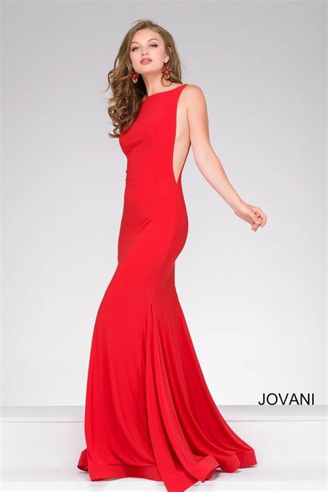 JOVANI HIGH NECK FITTED OPEN BACK JERSEY RED GOWN Sz 6 Dress Honey