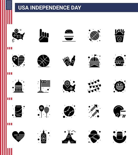 Pack Of 25 Creative Usa Independence Day Related Solid Glyph Of Fastfood Party Eat Grill