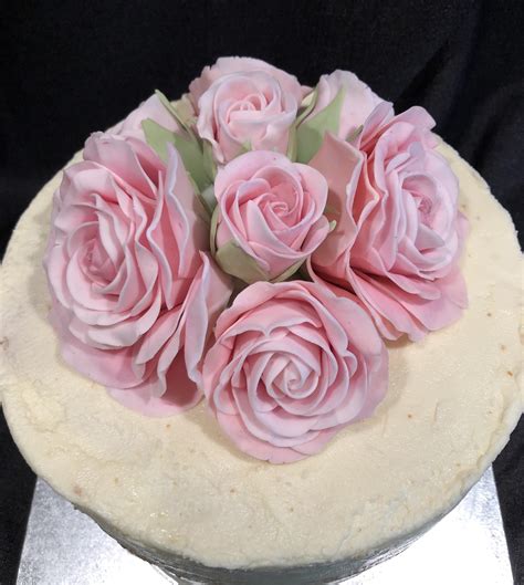 Pale Pink Gum Paste Roses On A Rough Iced Lemon Cake R Cakedecorating