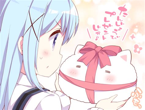 Aqua Hair Blue Eyes Blush Bow Gochuumon Wa Usagi Desu Ka Kafuu Chino