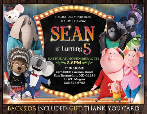 Sing Invitation Sing Movie Birthday Invitation Sing Birthday