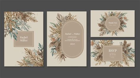 Premium Vector Set Of Templates For Boho Style Wedding Invitations Cards With Pampas Grass