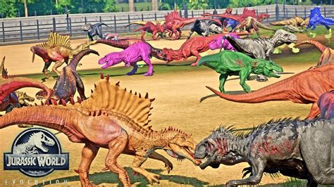 15 T REX Vs 15 SPINOSAURUS Vs 15 I REX Vs 15 GIGA Dinosaurs Fighting In