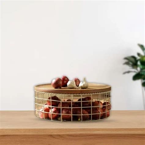 Metal Polished Twine Wire Round Basket For Storage Size Cm X