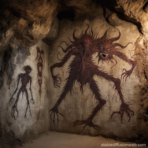 Dark Cave Wall Paintings Of Demons Stable Diffusion Online