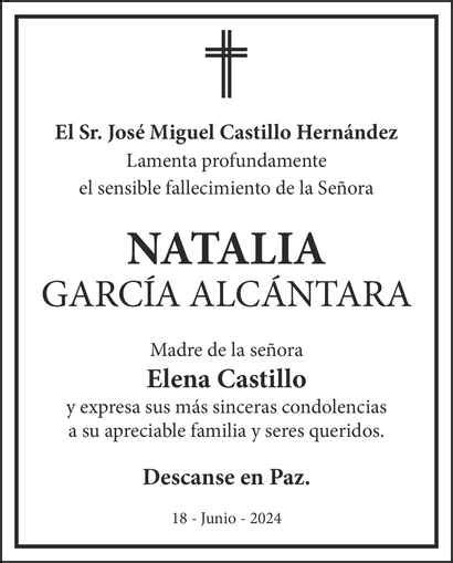 Se Ora Natalia Garc A Alc Ntara Obituario Esquela