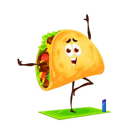 Premium Vector | Cartoon mexican tacos character on yoga fitness