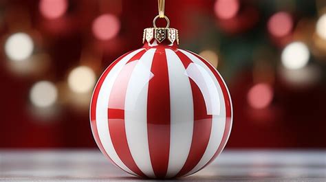 Premium Ai Image Festive Elegance 3d Red And White Christmas Bauble