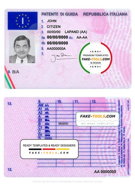 Italy Driving License Template In Psd Format Fully Editable Fake Tools