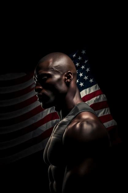 Premium Photo Shirtless Muscular Man With American Flag On Black