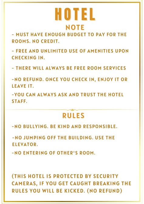 Hotel Room Rules Decal In Gold And White