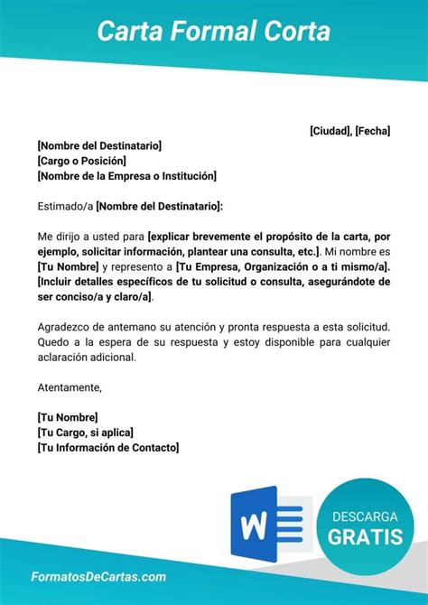 Carta Formal Corta 【 2025 】 Formatos De Cartas