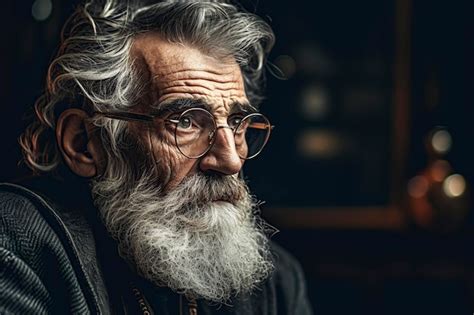 Premium Photo Old Man With Glasses Looking Away