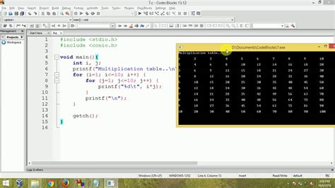 C Programming Multiplication Table Using Nested For Loop YouTube