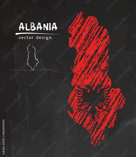 Albania National Vector Map With Sketch Chalk Flag Sketch Chalk Hand