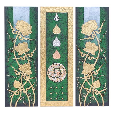 Lotus Flower Triptych Painting on Canvas (Triptych) - Plentiful | NOVICA