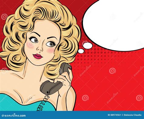 Pop Art Woman In Party Dress Talking On A Retro Phone Stock Vector Illustration Of Expression