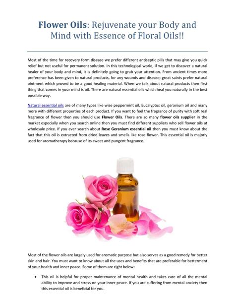 Ppt Flower Oils Rejuvenate Your Body And Mind With Essence Of Floral