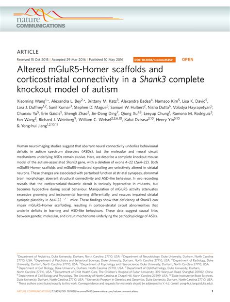 Pdf Article Altered Mglur Homer Scaffolds And Corticostriatal