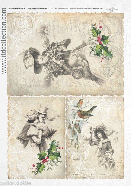 Rice Paper Decoupage Decopatch Sheet Vintage Christmas Holly Robin Ladies Text Рождественские