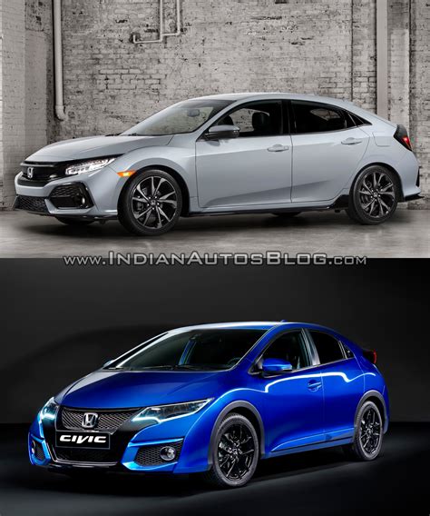 2017 Honda Civic Hatchback vs. 2015 Honda Civic Hatchback front three ...