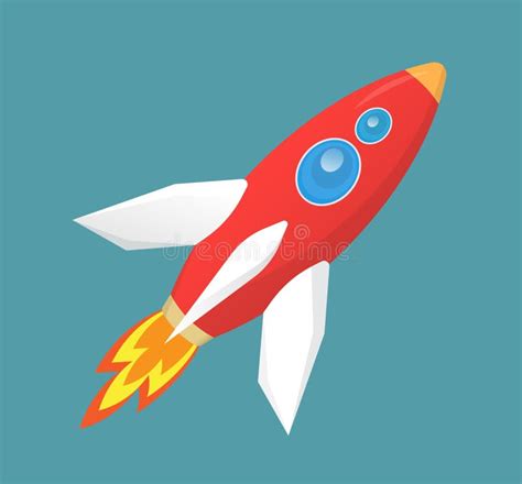 Flying Space Ship Rocket Flat Cartoon Illustration On Isolated