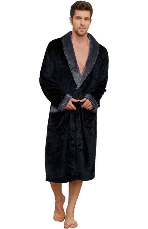 U2skiin Men S Plush Fleece Robe In Black Dark Grey Xx 3x Large Comfortable Bathrobe With Shawl