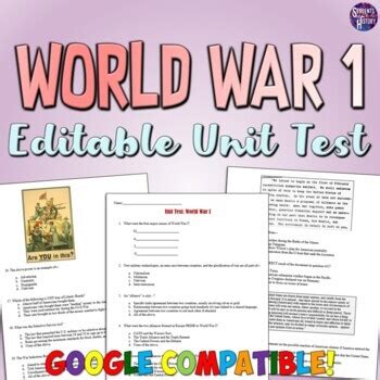 World War 1 Unit Test For US History By Students Of History TpT