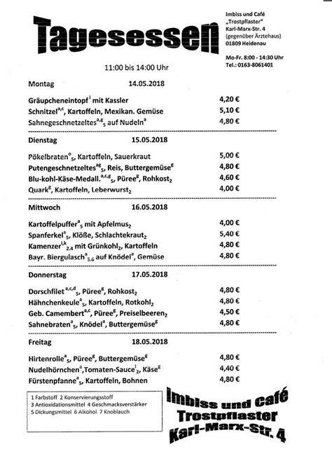 Speisekarte Von J Rschi S Trostpflaster In Heidenau Heidenau