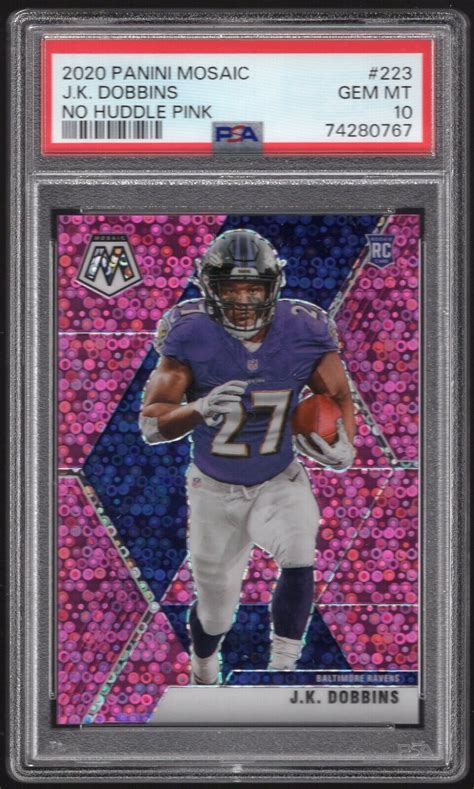 J K Dobbins Panini Mosaic No Huddle Pink Prizm Psa Gem